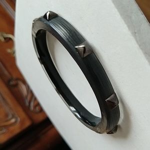 Black goth gunmetal dark Alexis bittar  studded hinged magnetic lucite bracelet